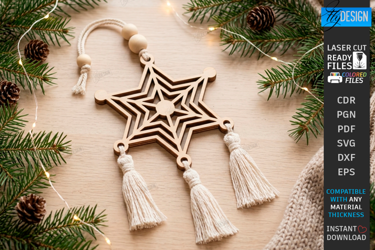 Christmas Hanger Decor Laser Cut | Boho Christmas Ornament