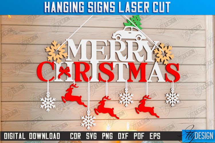 Christmas Hanging Sign Laser Cut|Xmas Wall Decor|Holiday SVG