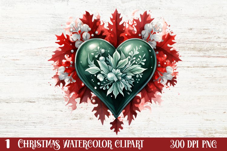 Christmas Hearts Watercolor Clipart, Christmas PNG