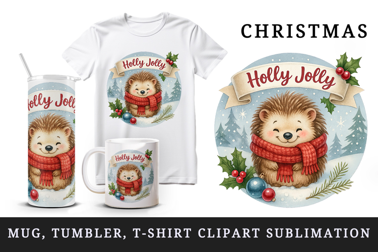 Christmas hedgehog tumbler, mug wrap clipart sublimation png