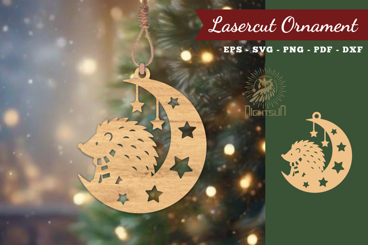 Christmas Hedgehog In Moon Lasercut Ornament SVG