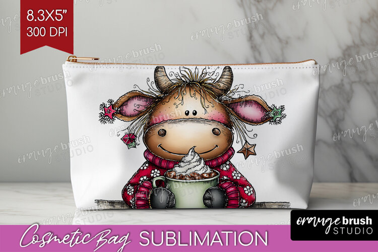 Highland Cow Cosmetic Bag - Whimsical Christmas Makeup Bag example image 1