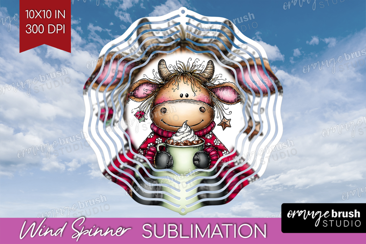 Highland Cow Wind Spinner Sublimation PNG - Whimsical Round
