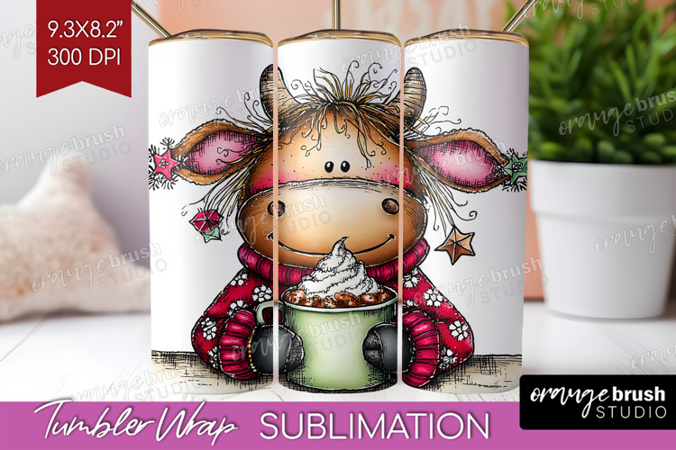 Highland Cow Tumbler Wrap - Whimsical Christmas Tumbler PNG