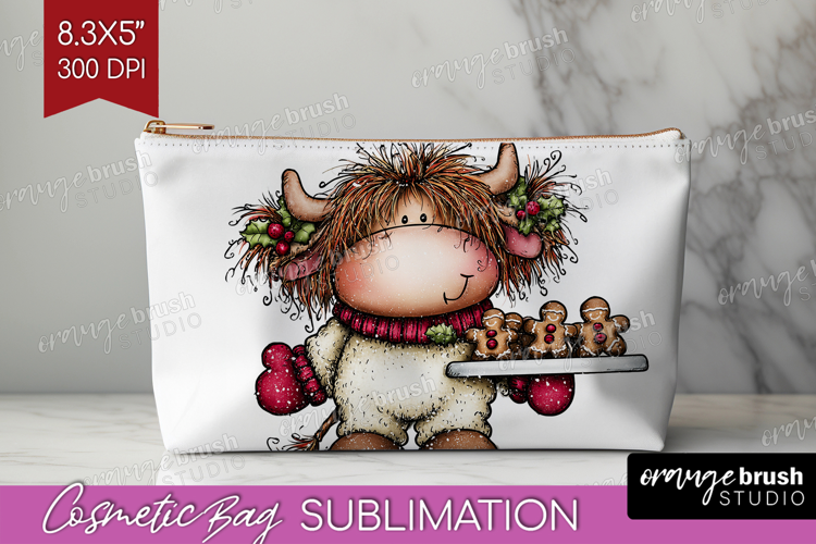Highland Cow Cosmetic Bag - Whimsical Christmas Makeup Bag