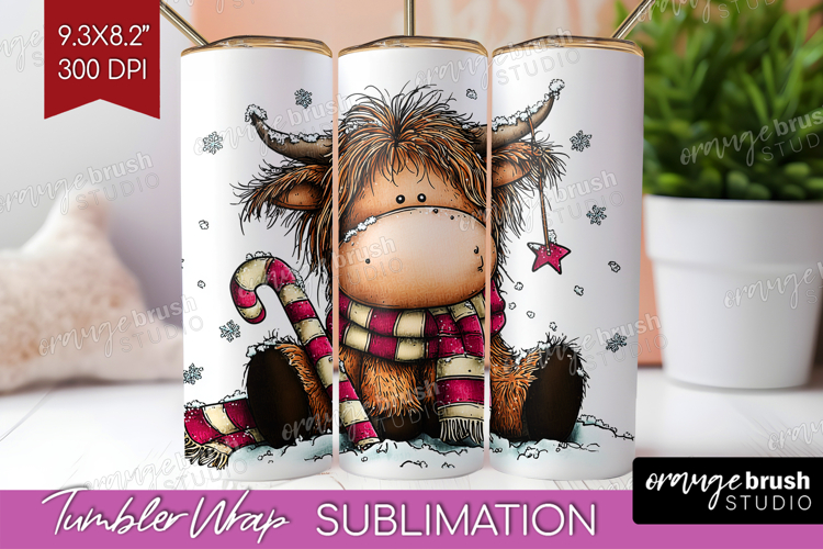 Highland Cow Tumbler Wrap - Whimsical Christmas Tumbler PNG