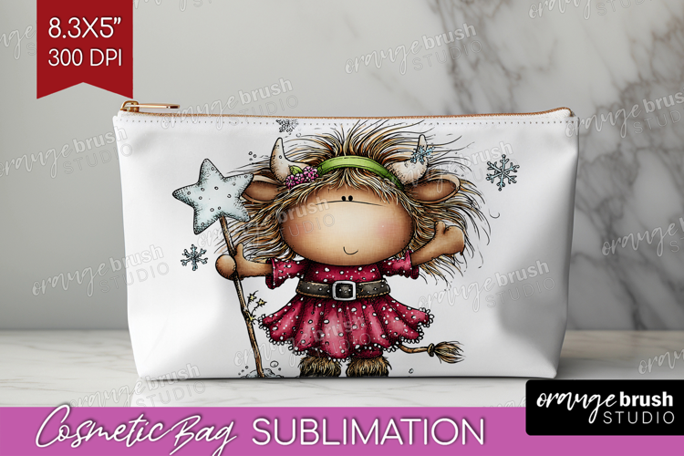 Highland Cow Cosmetic Bag - Whimsical Christmas Makeup Bag