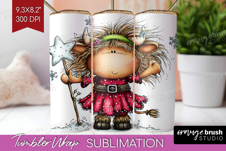 Highland Cow Tumbler Wrap - Whimsical Christmas Tumbler PNG