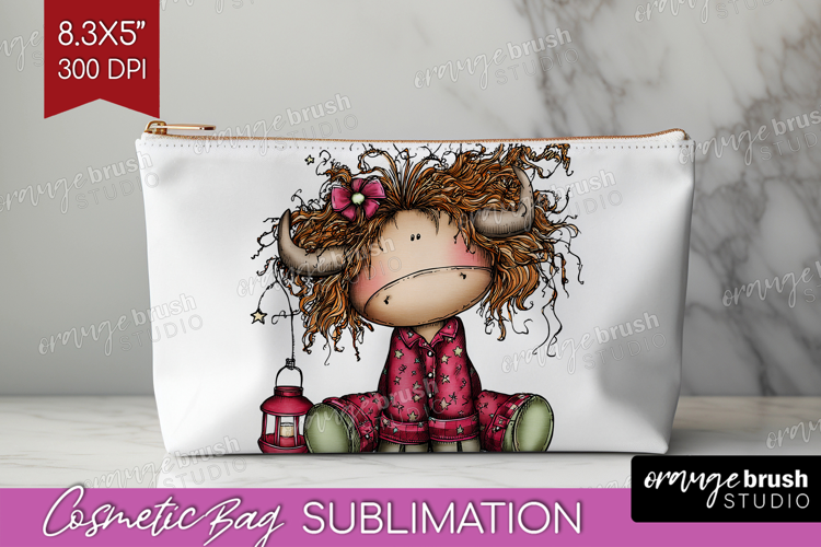 Highland Cow Cosmetic Bag - Whimsical Christmas Makeup Bag