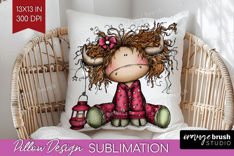 Highland Cow Pillow Sublimation - Whimsical Christmas Pillow