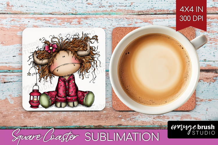 Highland Cow Square Coaster - Whimsical Christmas Coaster