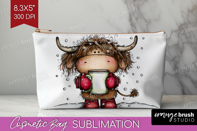 Highland Cow Cosmetic Bag - Whimsical Christmas Makeup Bag