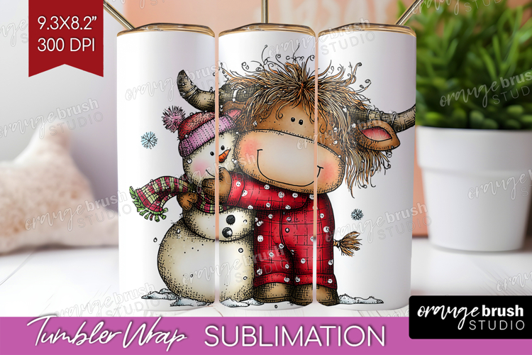 Highland Cow Tumbler Wrap - Whimsical Christmas Tumbler PNG