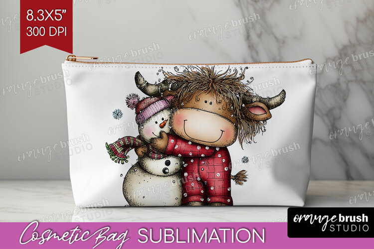 Highland Cow Cosmetic Bag - Whimsical Christmas Makeup Bag example image 1