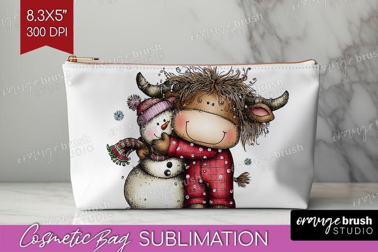 Highland Cow Cosmetic Bag - Whimsical Christmas Makeup Bag