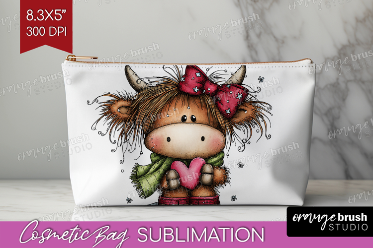 Highland Cow Cosmetic Bag - Whimsical Christmas Makeup Bag