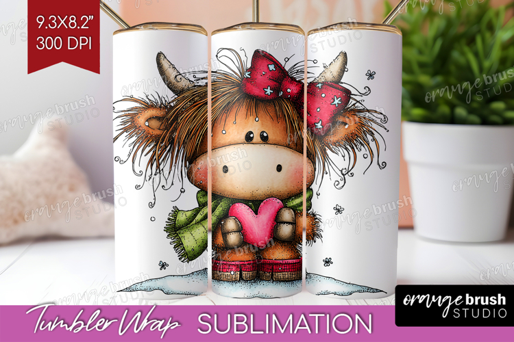 Highland Cow Tumbler Wrap - Whimsical Christmas Tumbler PNG