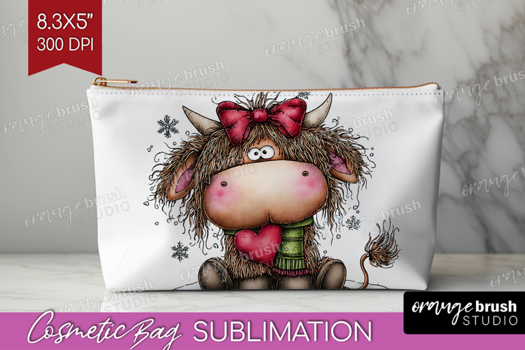 Highland Cow Cosmetic Bag - Whimsical Christmas Makeup Bag