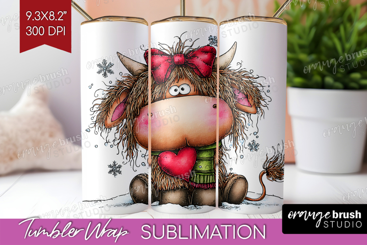 Highland Cow Tumbler Wrap - Whimsical Christmas Tumbler PNG