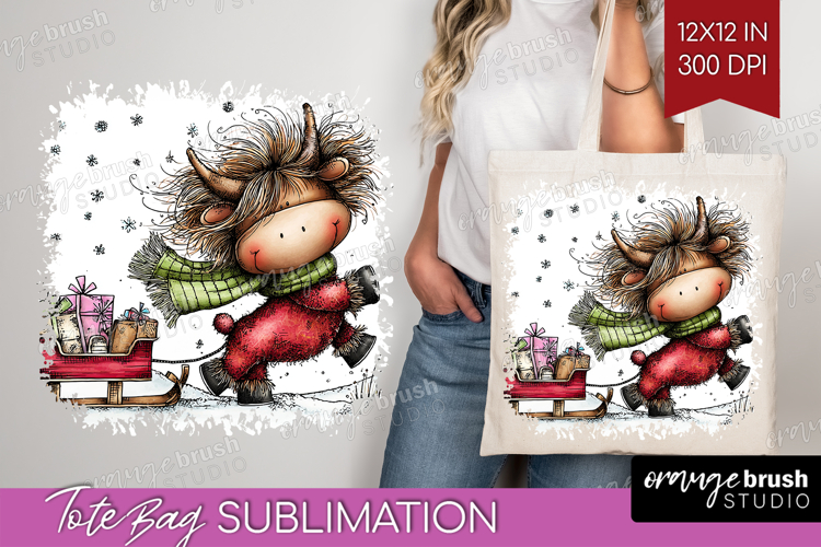 Highland Cow Tote Bag - Whimsical Christmas Tote Bag PNG
