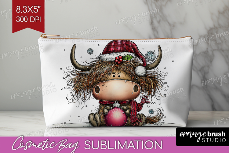 Highland Cow Cosmetic Bag - Whimsical Christmas Makeup Bag