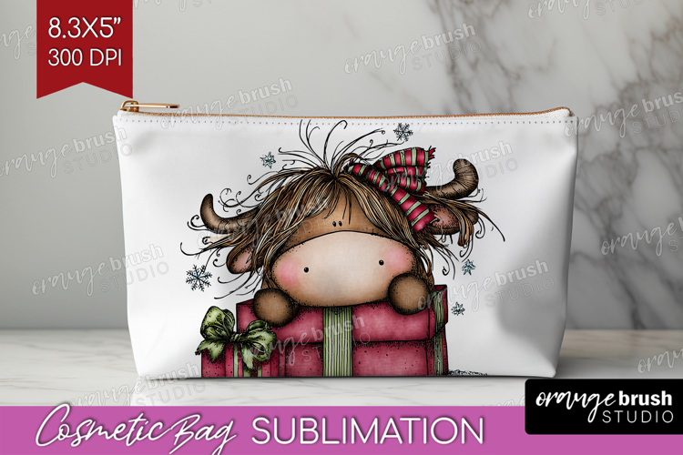 Highland Cow Cosmetic Bag - Whimsical Christmas Makeup Bag