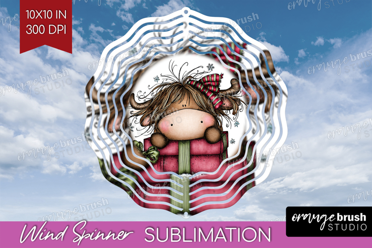 Highland Cow Wind Spinner Sublimation PNG - Whimsical Round
