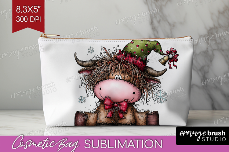 Highland Cow Cosmetic Bag - Whimsical Christmas Makeup Bag