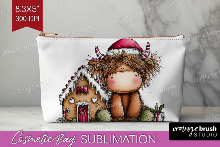 Highland Cow Cosmetic Bag - Whimsical Christmas Makeup Bag