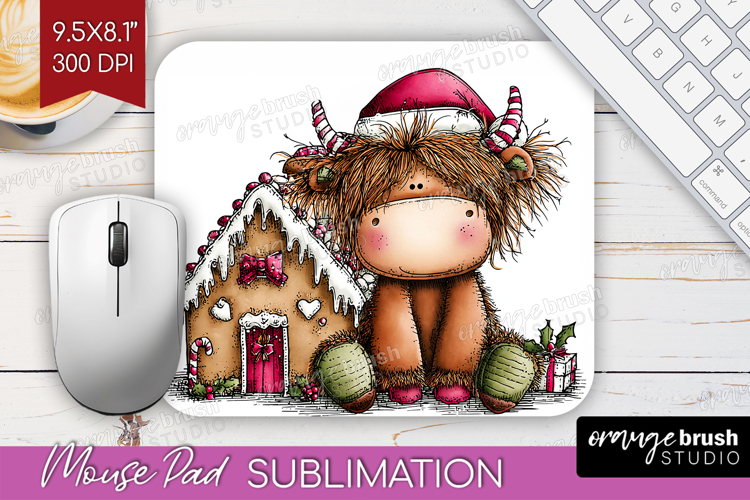 Highland Cow Mouse Pad Sublimation - Whimsical Christmas PNG