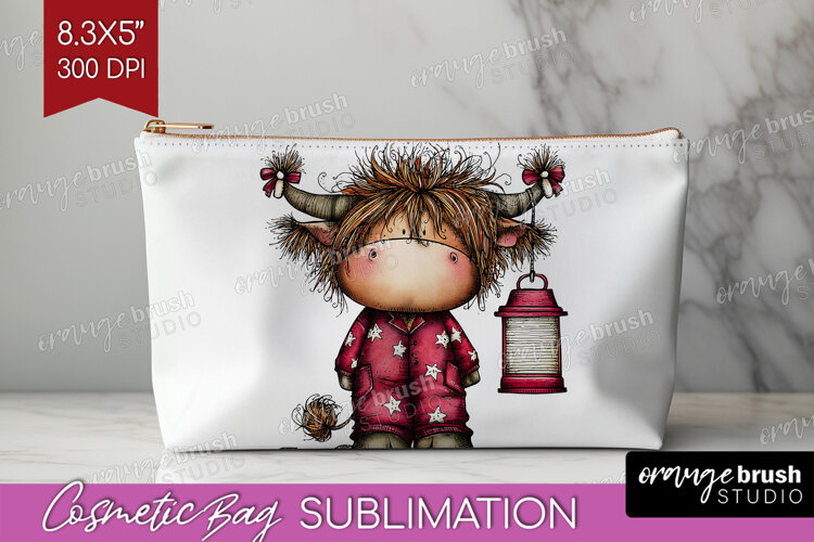 Highland Cow Cosmetic Bag - Whimsical Christmas Makeup Bag example image 1