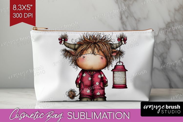 Highland Cow Cosmetic Bag - Whimsical Christmas Makeup Bag