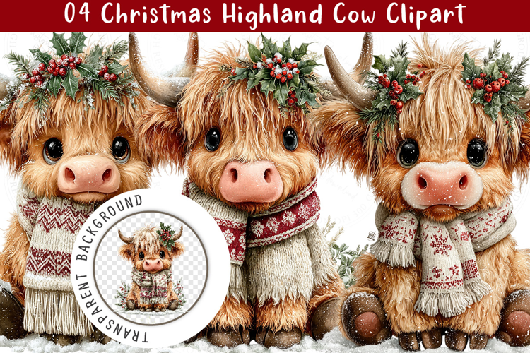 Christmas Highland Cow Clipart, Trending Christmas