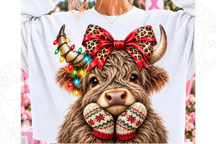 Christmas Highland Cow PNG