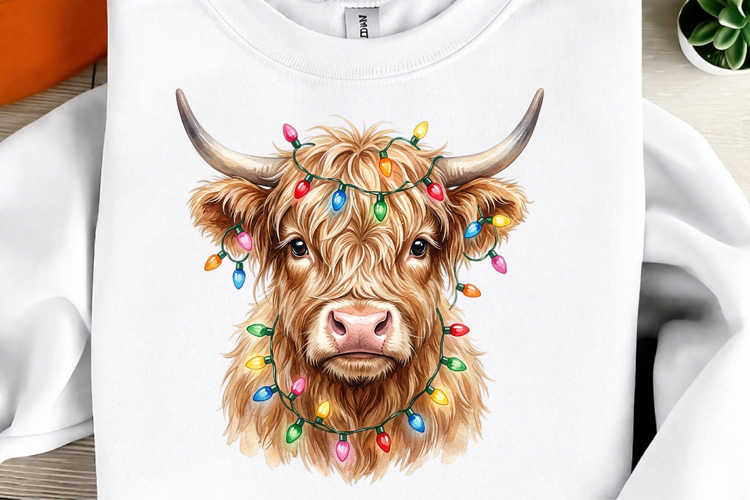 Christmas Highland Cow PNG