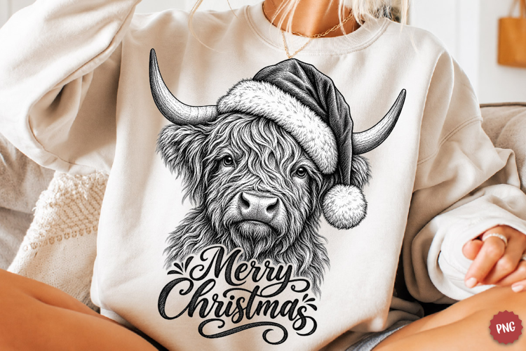 Christmas Highland Cow PNG, Trending Merry Christmas png