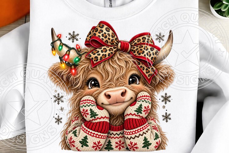 Christmas Highland Cow PNG example image 1