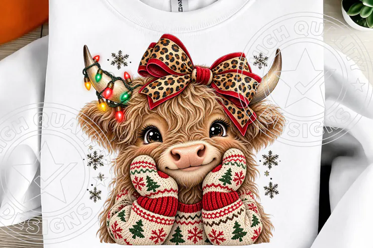 Christmas Highland Cow PNG