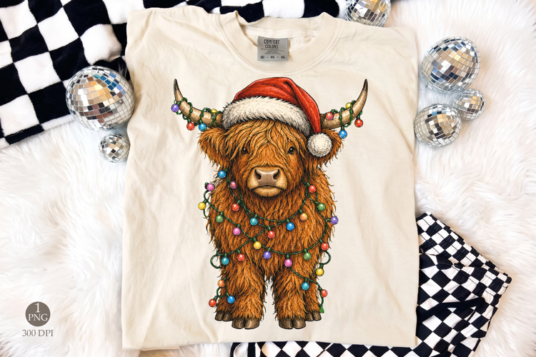 Christmas Highland Cow PNG, Festive Farm Animal Sublimation