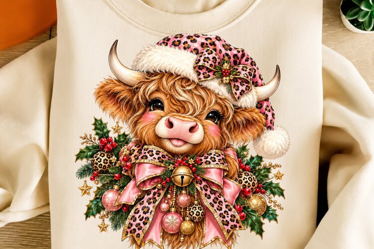 Pink Leopard Christmas Highland Cow, Pink Leopard Highland example image 1