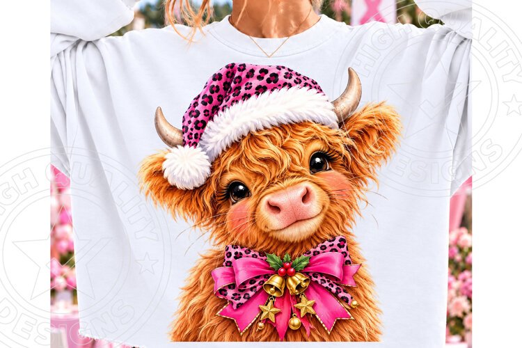 Christmas Highland Cow PNG Pink Leopard example image 1