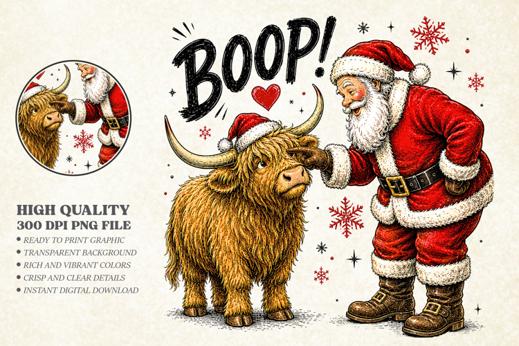 Christmas Highland Cow Santa PNG - Boop Shirt Art