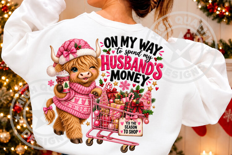 Christmas Highland Cow Shopping PNG example image 1