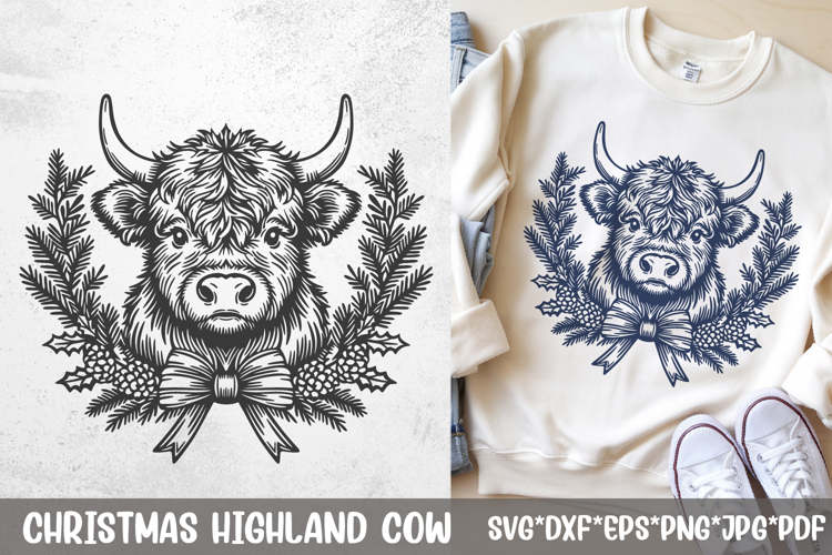 Christmas Highland Cow SVG | Snowflake Cute Winter Design