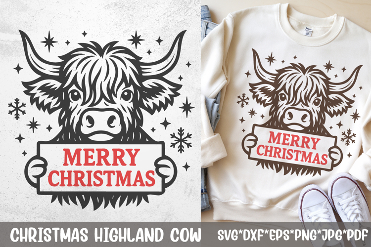 Christmas Highland Cow SVG | Merry Christmas Sign Design