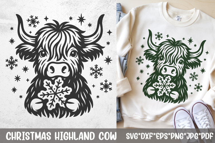 Christmas Highland Cow SVG | Snowflake Cute Winter Design