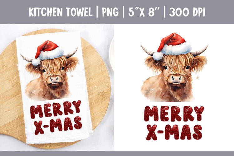 Christmas Highland Cow | Kitchen Towel Sublimation Design
