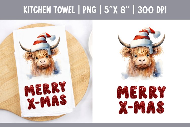 Christmas Highland Cow | Kitchen Towel Sublimation Design
