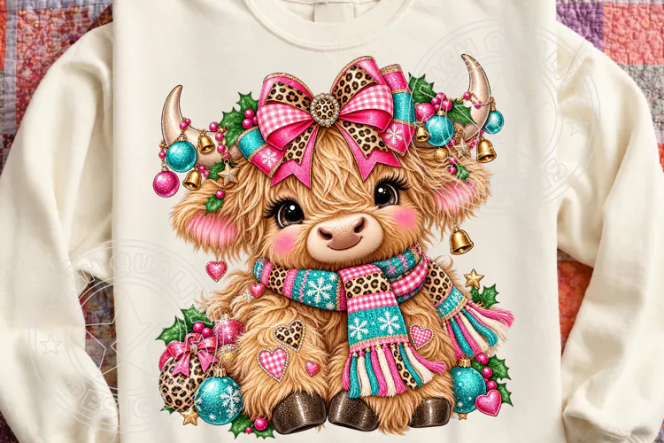 Christmas Highland Cow , Whimsical Holiday Sublimation