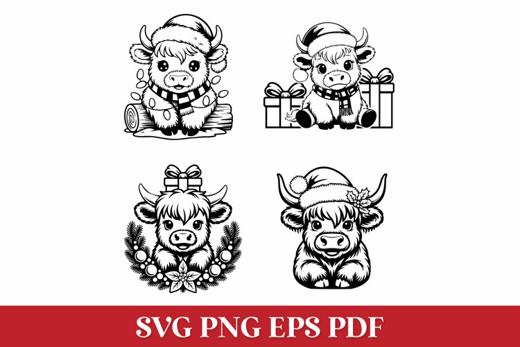 Christmas Highland Cows SVG Cut Files for Cricut example image 1
